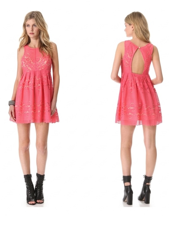 Free People Dresses & Skirts - FREE PEOPLE 8 Rocco Dress in Cherry • Coral Pink Lace Fit & Flare Open Back Mini